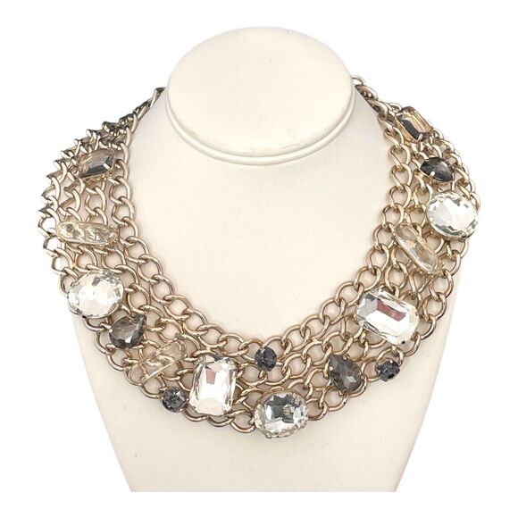 Chico's Necklace Statement Chainmail Crystals Gold Tone Chunky Fashion 11Z - Picture 8 of 8